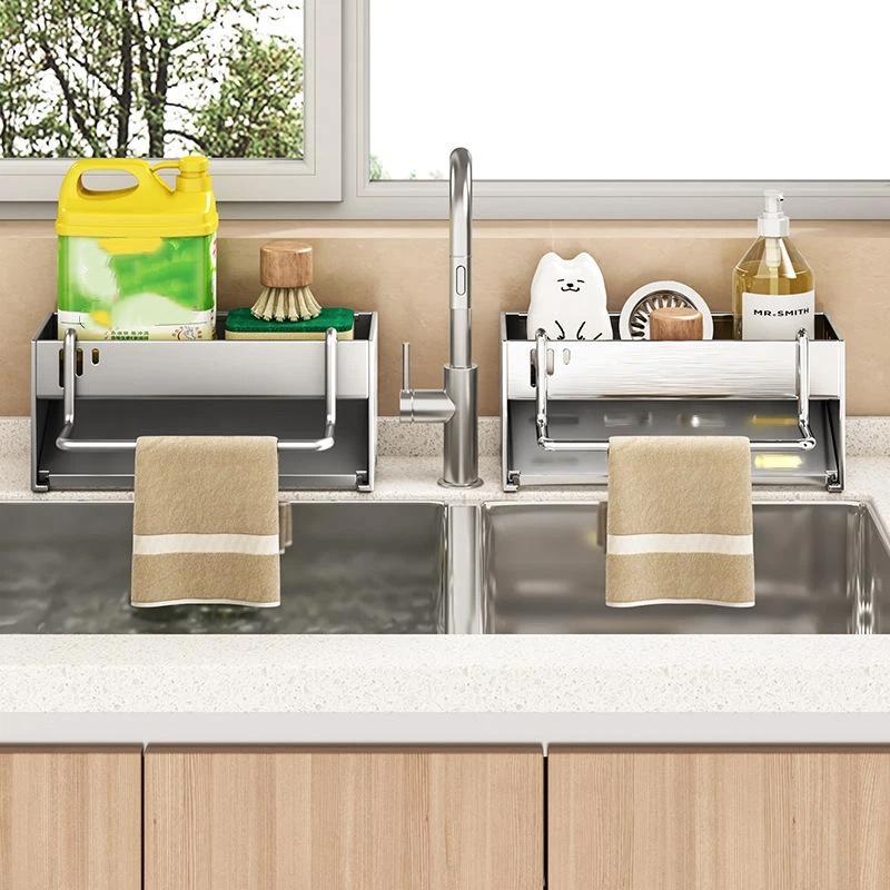 Kitchen Countertop Storage Rack Multi-Purpose Rag Drain Holder Stable Non-Slip Organizer for Dishcloth Sponge Storage