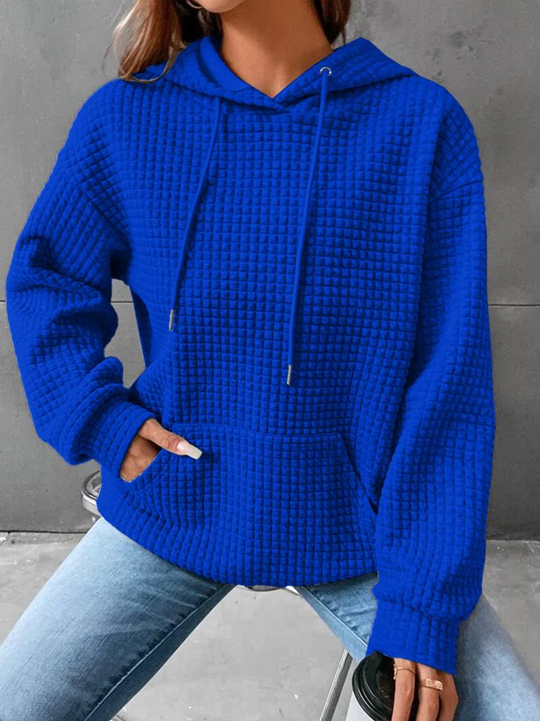 Fall Winter Women's Clothing New Small Check Pocket Long Sleeve Solid Color Top Sweatshirt for Women