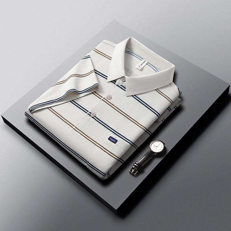 Polo Estiva a Righe da Uomo con Revers e Tasca Vera - Top Casual da Lavoro a Maniche Corte