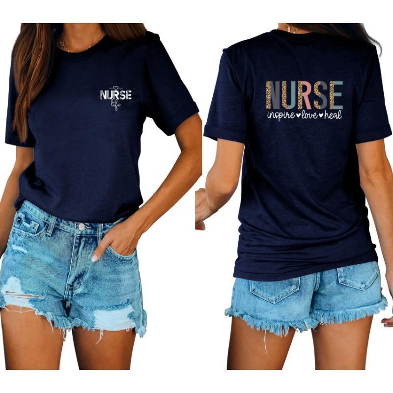Lässige und modische Damen-T-Shirts mit Krankenschwester-Print, locker, mit Rundhalsausschnitt und kurzen Ärmeln