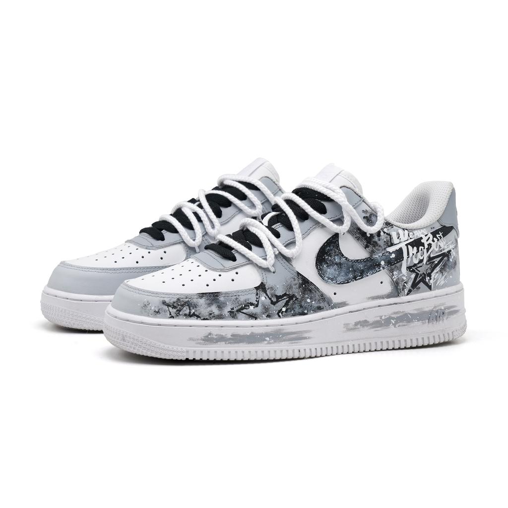 Nike Air Force 1 Galaxy City Cow Leather Abrasion Resistant Slip Resistant Low top Skateboard Shoes Unisex Gray White CW2288-111(Team997-)