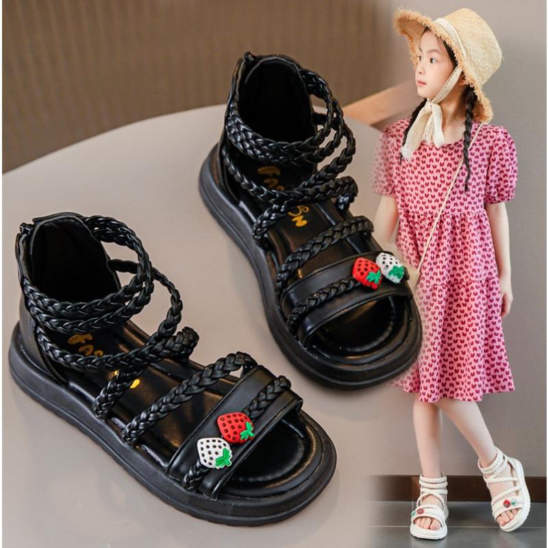 Children s shoes, girls  summer sandals, fashionable open-toe princess shoes for older girls, children s Roman sandals. 26 чёрный