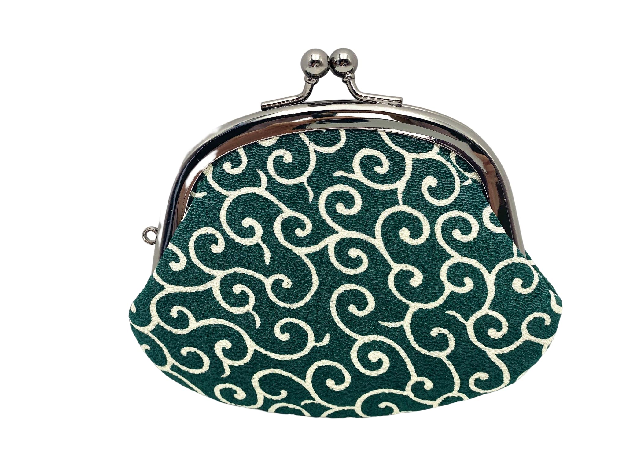 

Round Clasp Wallet with Coin Japanese Made in Kyoto [B-andyu] 3.3 Purse, Chirimen, Pattern, (Arabesque (Green))