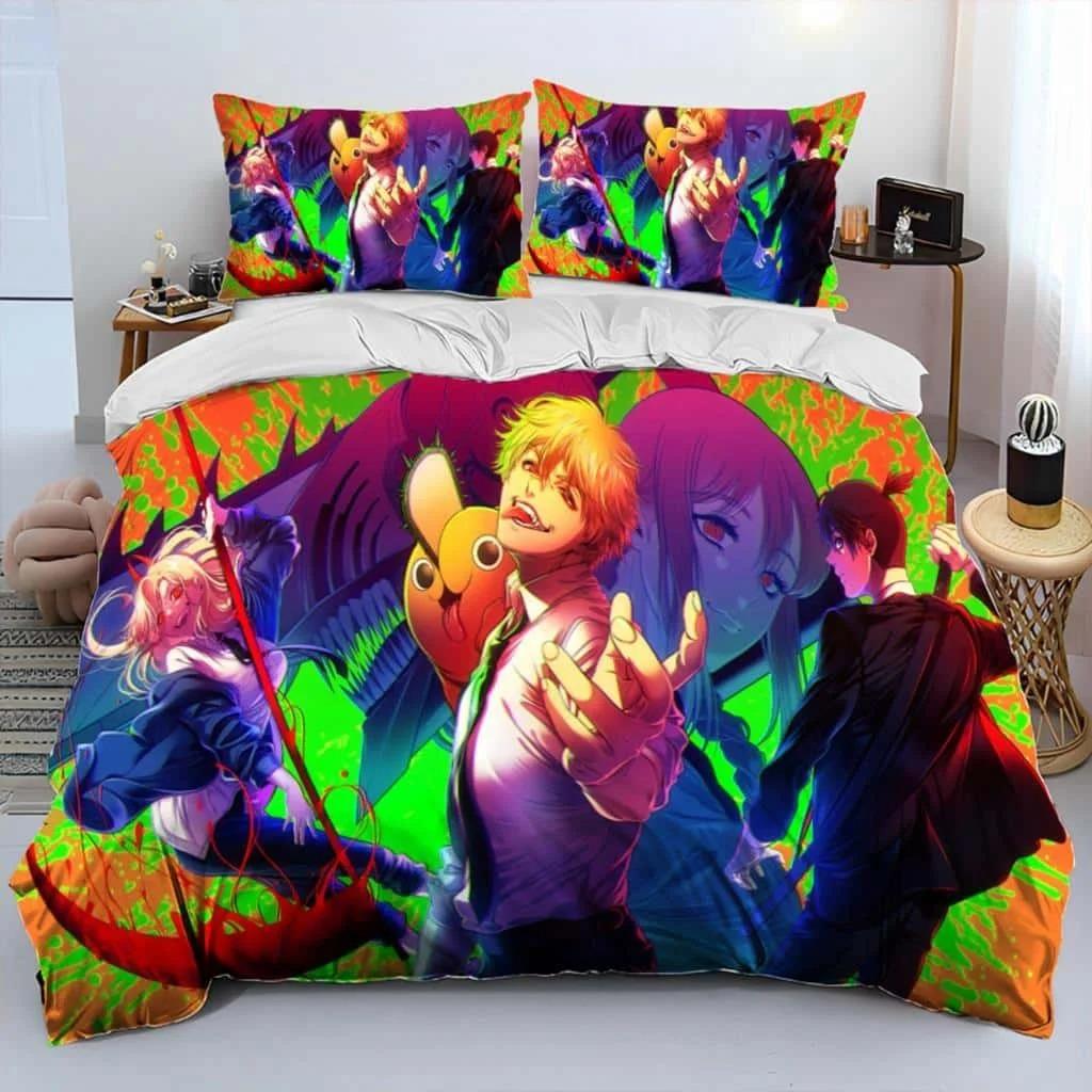 3D Anime Chainsaw Man Denji Cartoon Comforter Bedding Set,Duvet Cover Bed Set Quilt Cover Pillowcase,king Queen Size Bedding Set