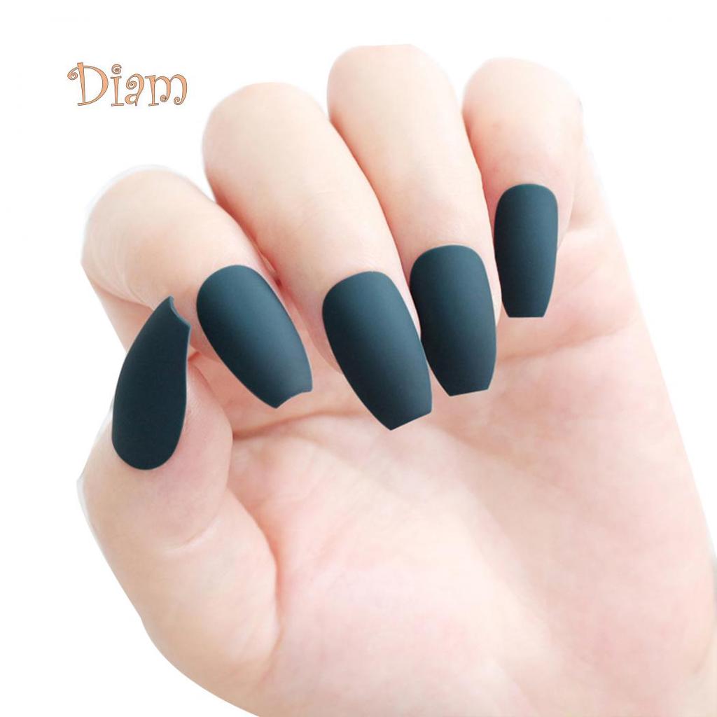 Fetong 24Pcs Coffin False Nails Tip Art Decoration Full Cover Matte Fingernail Stickers
