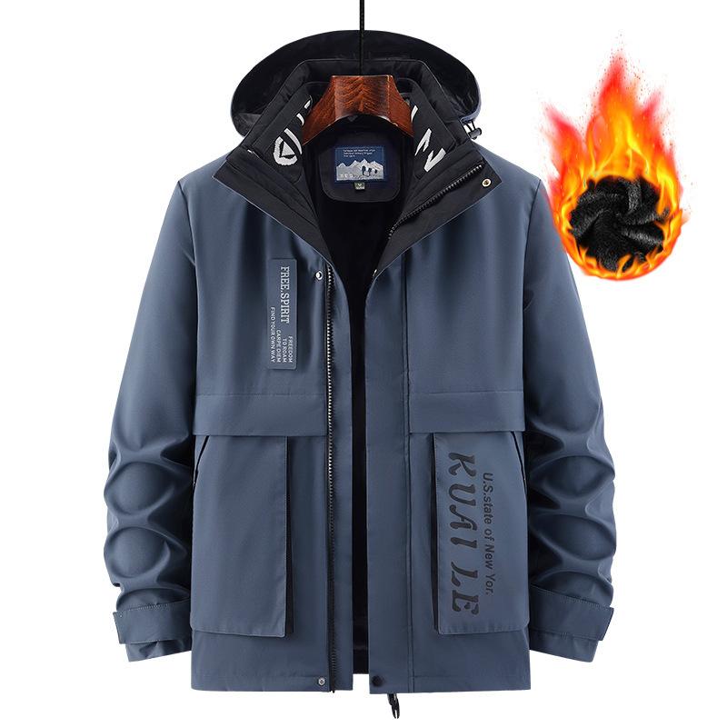 Hooded Cotton-padded Clothes Men's Casual Velvet Thickened Warm Multi-functional Jacket Autumn and Winter Windproof Three-in-one Jacket
