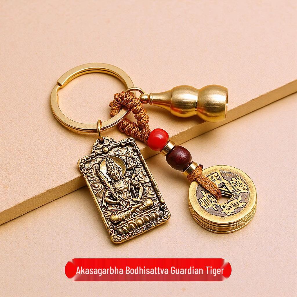 Brass Zodiac & Guardian Deity Buddha Square Pendant Keychain Charm
