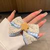 Girl Hairpin Hollow Lace Double-Layer Design Blue Plaid Wooden Star Decoration Hair Clip College Style Hair Accessory