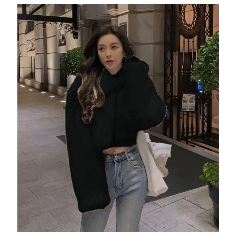 

Искусственный мех пальто женское новое осенне-зимнее короткое теплое розовое пушистое пальто топ высокая талия XXL