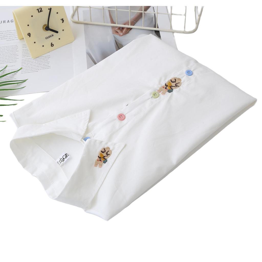 2026 Spring Plus Size Women's Cotton Long Sleeve Embroidered Shirt, Colorful Button Lapel Cardigan, Versatile Top 070