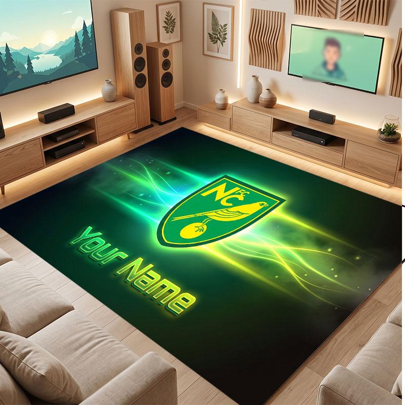 Norwich City Custom Crystal Velvet Rug, Personalized Name Text Print, Football Logo Soft Non‑Slip Floor Mat Home Decor Gift