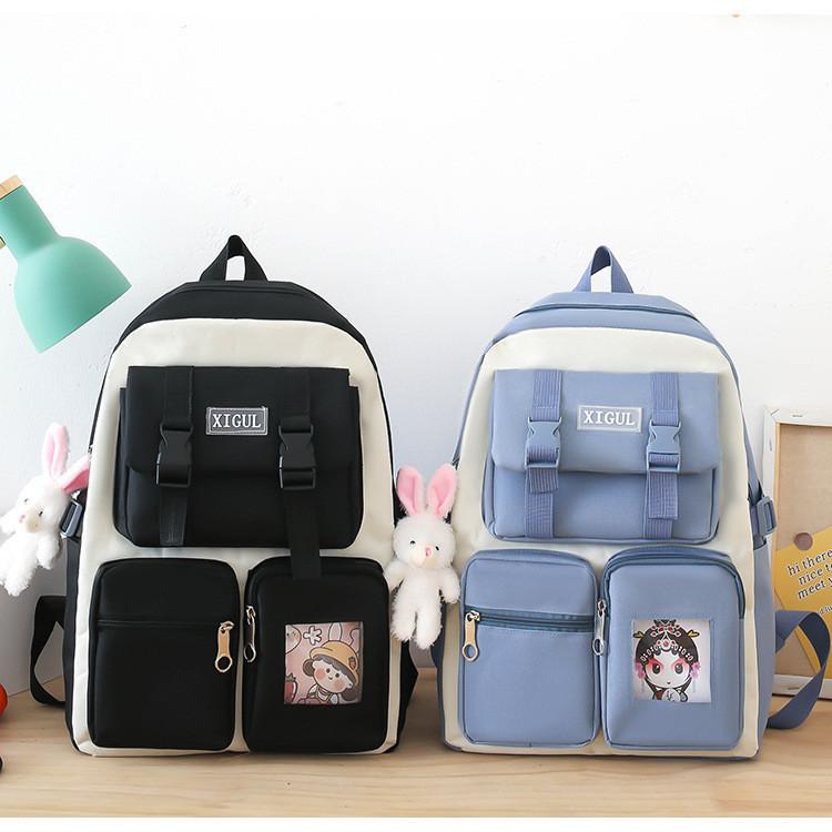 New Cartoon Style Student Backpack High Capacity Nylon Breathable Book Bag For Middle School Girls Pink Black Purple Blue
