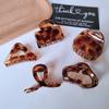 retro small coffee leopard print shark clip niche high-end style grab clip hair accessory 2PC Leopard Hair Claw  Women