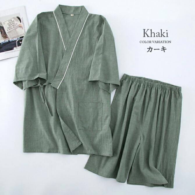 Jinbei pyjamas for kjølig overdel og underdel Japansk Dag Grå [Arcade] Menn, 100% bomull, Materiale, Sommer, Tynn, Romklær, Sett, Loungewear, Samue, Stil,