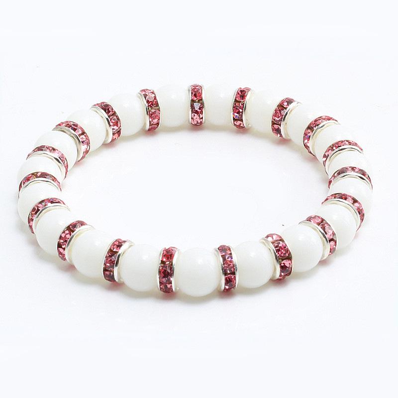 8mm White Porcelain Beads Rhinestone Bracelet: Trendy Unisex Wristband with Hand Rope