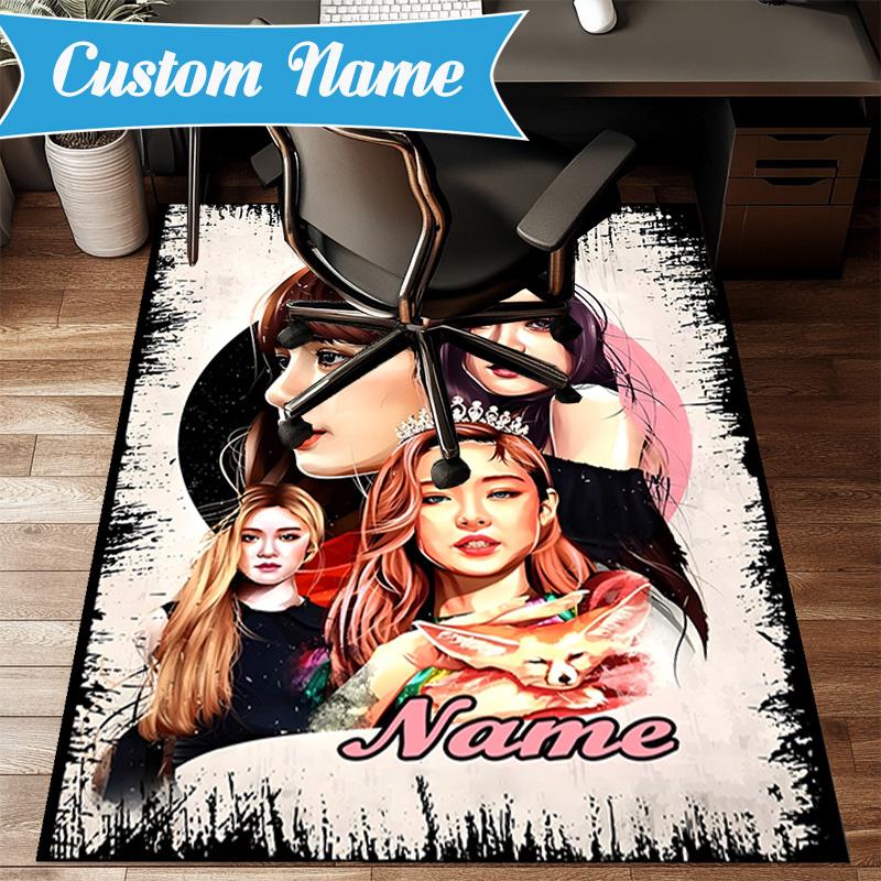 Custom Name Kpop Aesthetic Collage Rug for Living Room, Game Rooms, Office, Bedroom, Floor Mat Playful Design, fan gifts Christmas decor