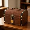 Wooden Piggy Bank Vintage Treasure Chest Shaped Money Saving Bank for Home Decor Party Display 14x10x10cm with Lock