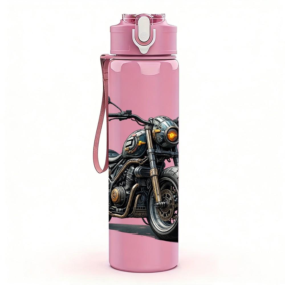 1PC Classic Motorbike Art 750ml Color Plastic Sports Water Bottle Leakproof Flip Straw Lid Suitable for Sports Office Home Use