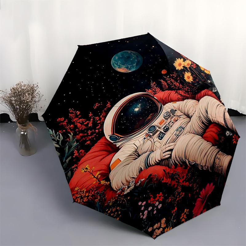 1pc Flower Garden Astronaut Automatic Opening/Closing Umbrella, Portable Folding Design, Outdoor for Fans & Travelers, Ideal Gift for Any Occasion.V09