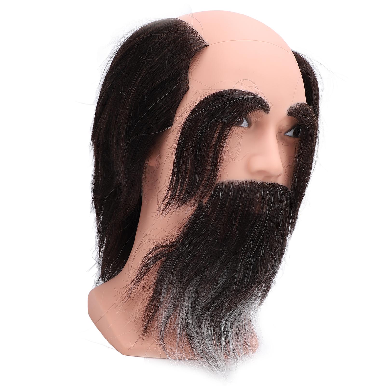 

Парикмахерская голова манекена с волосами, длинной бородой, бровями, полулысый, реалистичный, из смолы, ПВХ, парикмахер