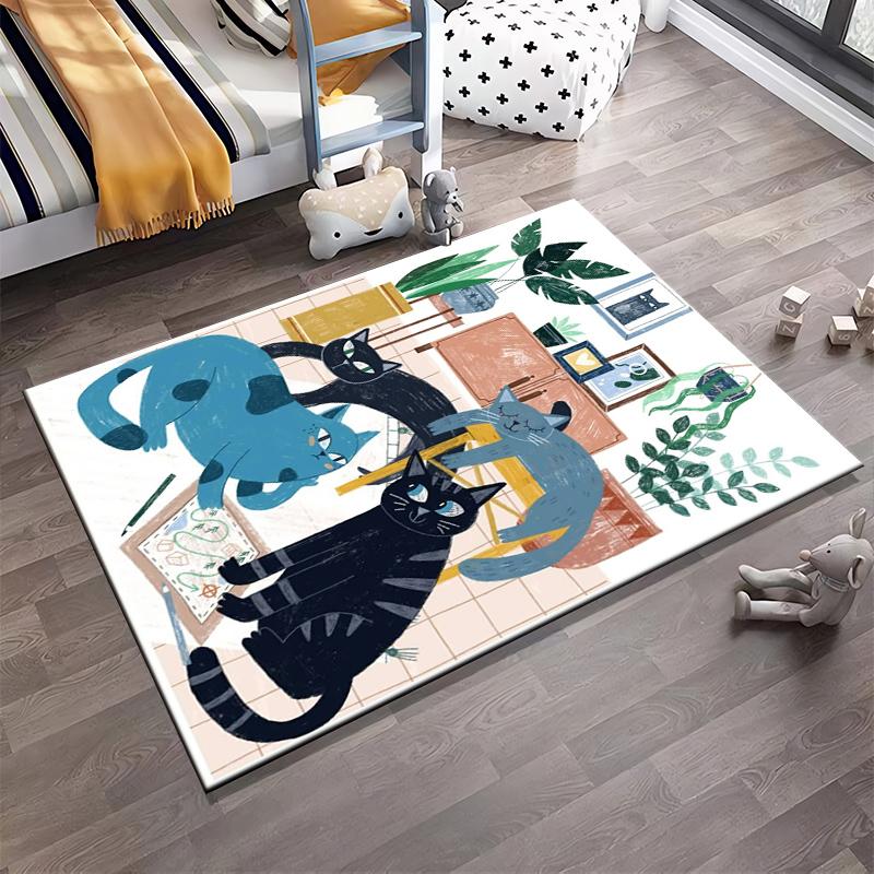 Colorful Illustration Carpet with Playful Cats1Plants1and Art Decor for Home Decor Suitable for Use As an Anti-slip for Room and Bedroom Sofas