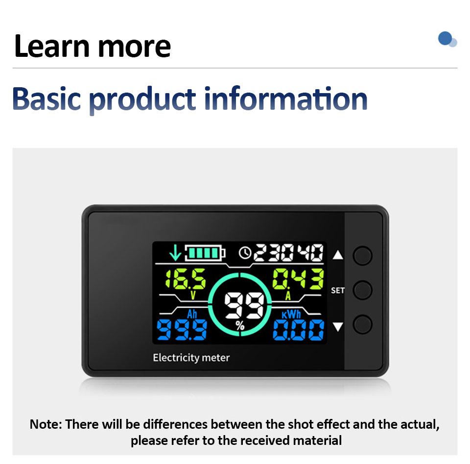 Battery Tester Coulomb Counter Meter 50A 100A 300A 500A Color Screen Battery Capacity Indicator Ammeter Voltmeter DC 7.5-100V