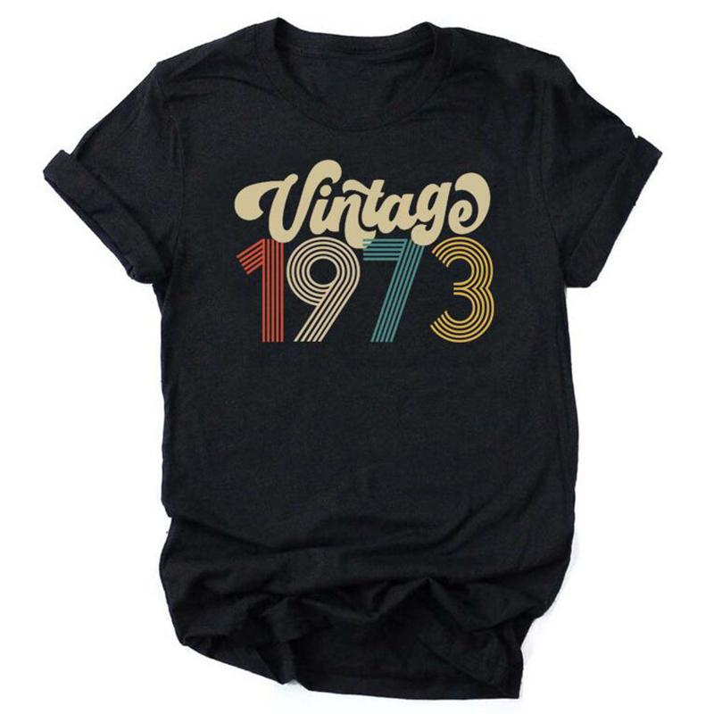 Camiseta De Aniversrio Vintage 1970 Feminina Top Grfico Preto Harajuku Festa De Aniversrio De Quarentena Streetwear Casual