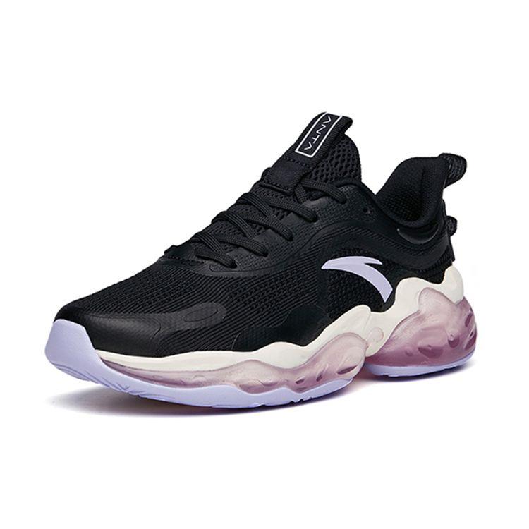 Anta A-Jelly Elastic Gel Technology Shock Absorption Rebound Low-Top Running Shoes Women Sneaker Black Purple 122035501-12