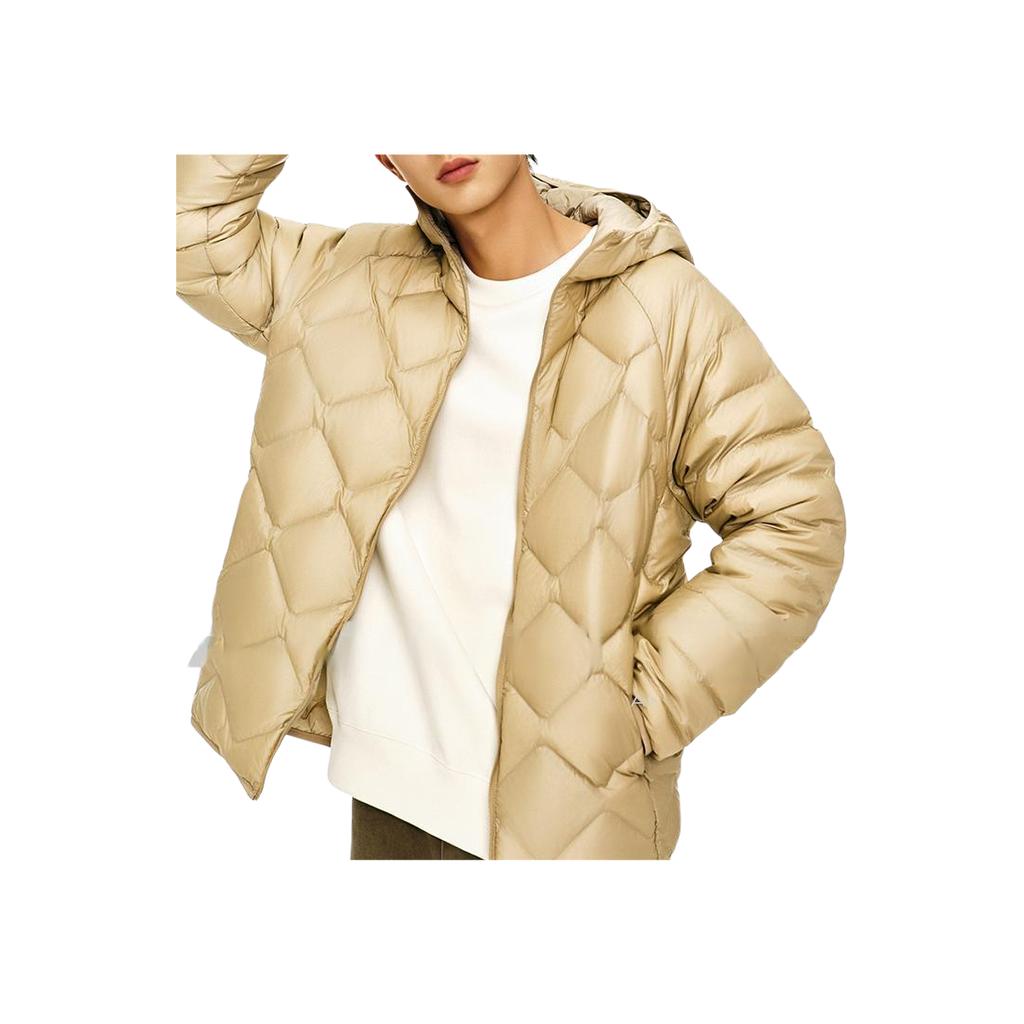 Anta Comfortable Casual Simple Hooded Loose Lightweight Down Jacket Men Outerwear Cream-Coffee 152447955-1