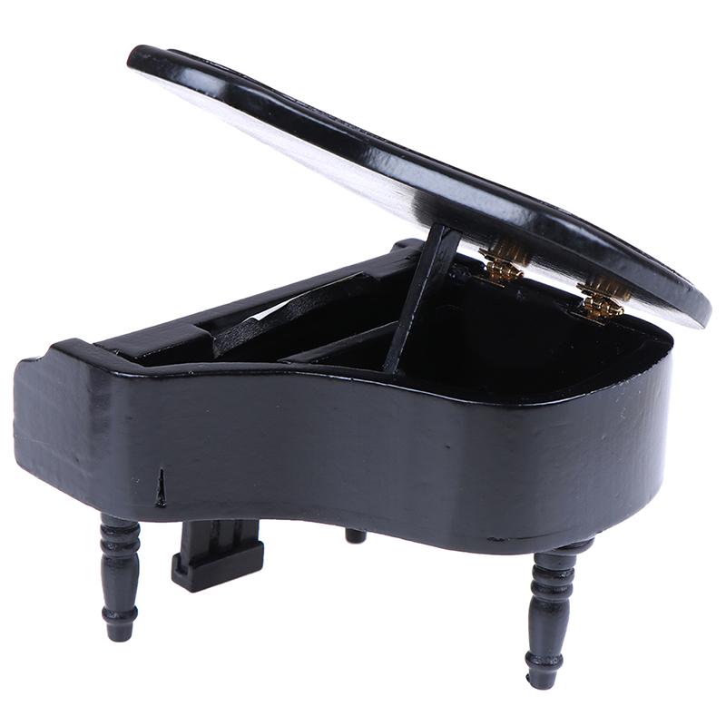 1:12 Dollhouse Miniature Black Wooden Grand Piano With Stool Model Play Toys