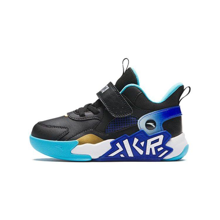Anta Kids Shock Absorption Low Top Basketball Shoes Kids Sneaker Black Blue Silver 312349956-2