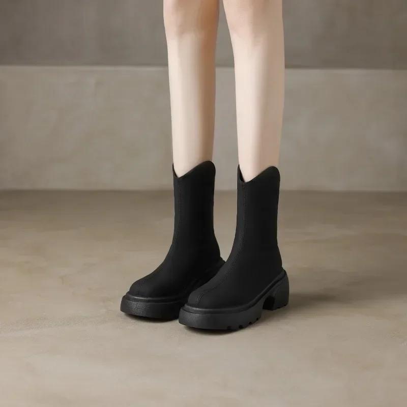 Fashion 2024  Women's Slimming Thick Bottom Boots Autumn Style Petite Height Increasing Versatile Sponge Cake Tube Slimming