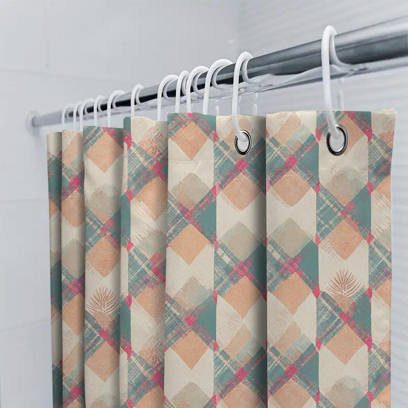 Patterned Bath Shower Curtain Set Made Of Waterproof Fabric For Bathroom Decoration In Modern Design With Green Orange Brown Col