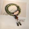 Green Sandalwood Double Circle Bracelet: Wenwan Buddhist Beads for Wealth and Fortune, Unisex