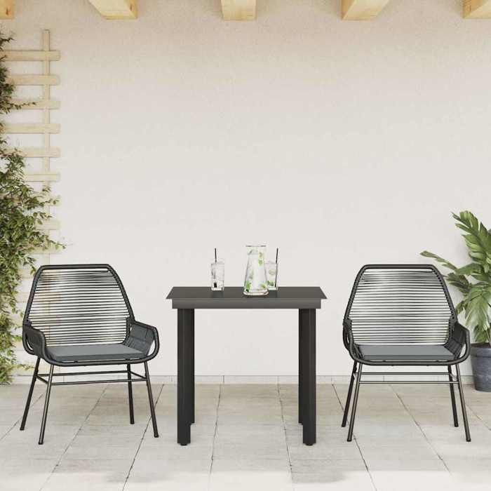 VidaXL Garden Dining Set and Cushions 3 Pcs Black Rattan Glass 3334562