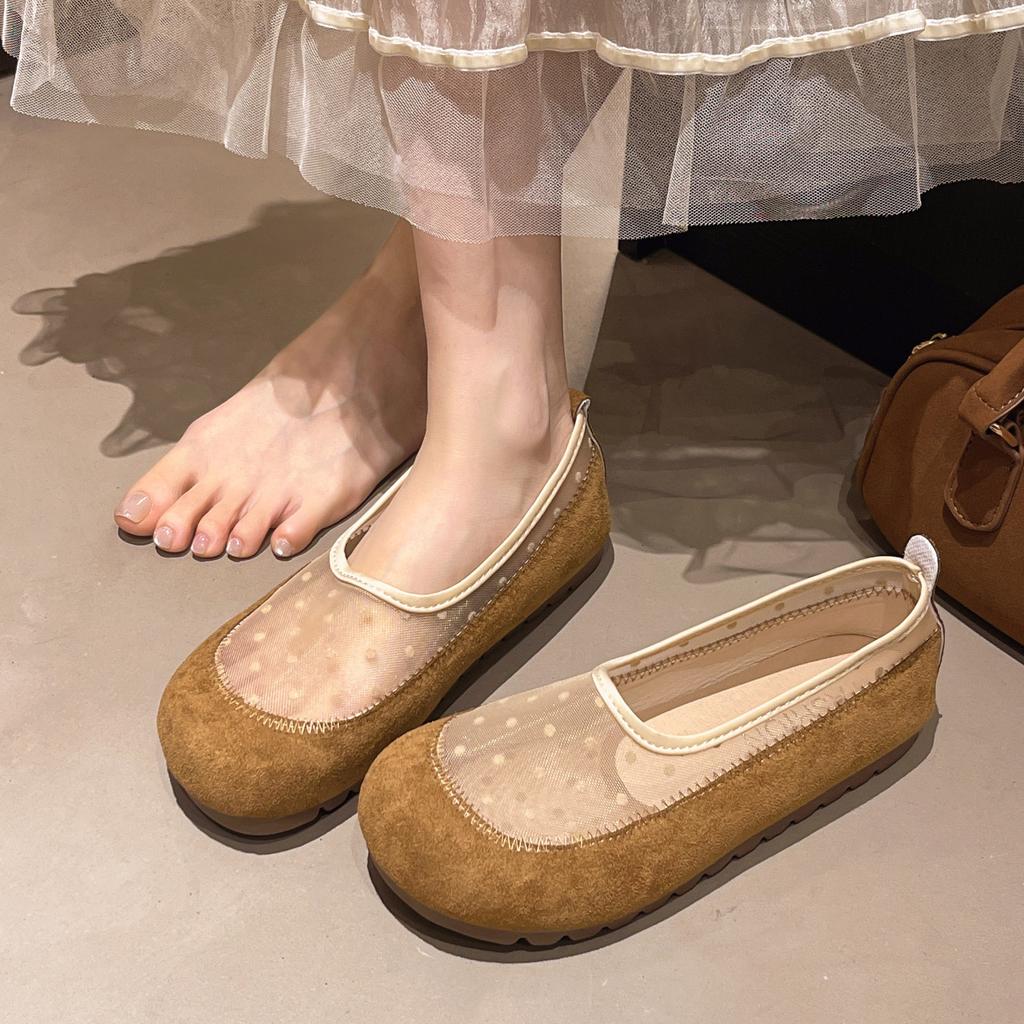 Retro single shoes soft sole new summer grandma pedal shallow mouth lazy Doudou flat bottom comfortable mesh women's shoes