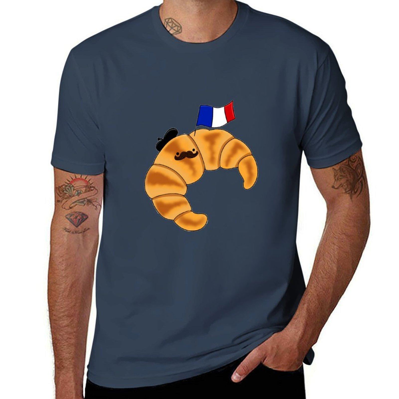 Croissant French TShirt Sports Casual Short Sleeve Cotton Tee S