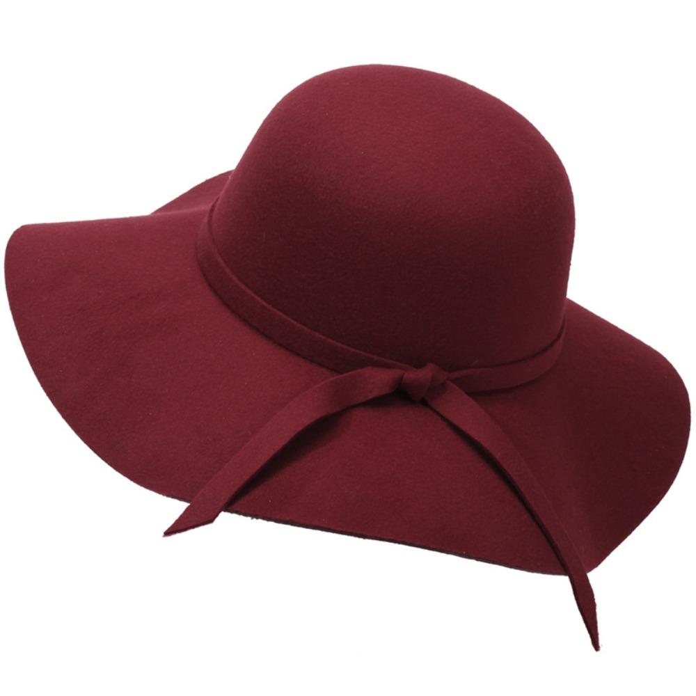 

Vintage Style Wide Brimmed Hats Wide Brim Felt Bowler Hats Fashion Bucket Hat Casual Wear Dark Red