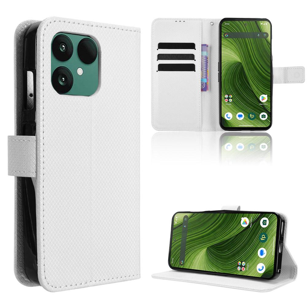 For Fairphone 6 Leather Wallet Case with Strap Diamond Texture Phone Cover