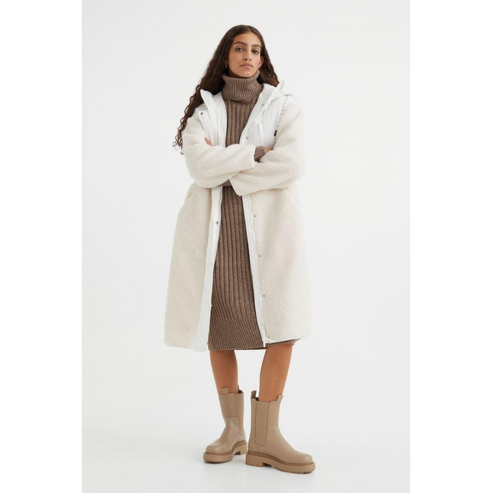 

Пальто с капюшоном H&M белый/кремовый