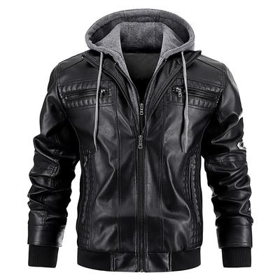 Men's European & American PU Leather Hooded Jacket - Winter Warm Coat, European Size