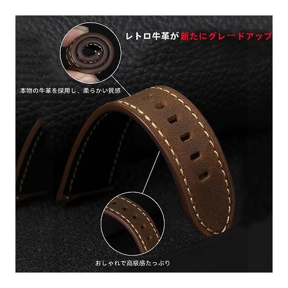 Watch Strap Leather Smart Watch Strap Watch Band Genuine Leather Strap 20mm 22mm 24mm Waterproof Silver Black Buckle Leather with Tools Quick Release