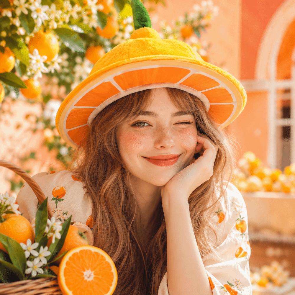 Comfortable Plush Orange Hat Cute Halloween Cap Costume Accessories Bucket Hat Festival Event