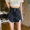 Korean Style High Waist Ripped Denim Shorts - Button-Up, Loose A-Line, Trendy Summer Fit for Women