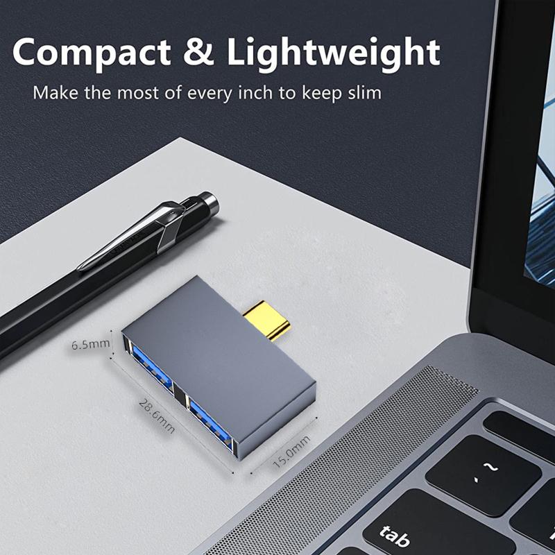 2-in-1 Hub Adapter Usb3.0 5gbps Type C To Dual Usb3.0 Hub Connector Device With High-speed Data