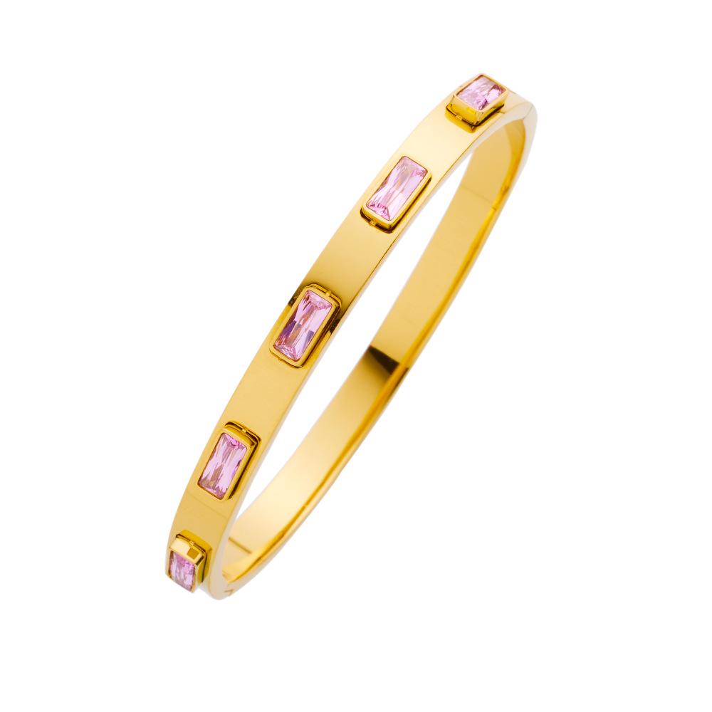 French Retro Green Zirconium Gold Bracelet – Women s Square Zircon Titanium Steel