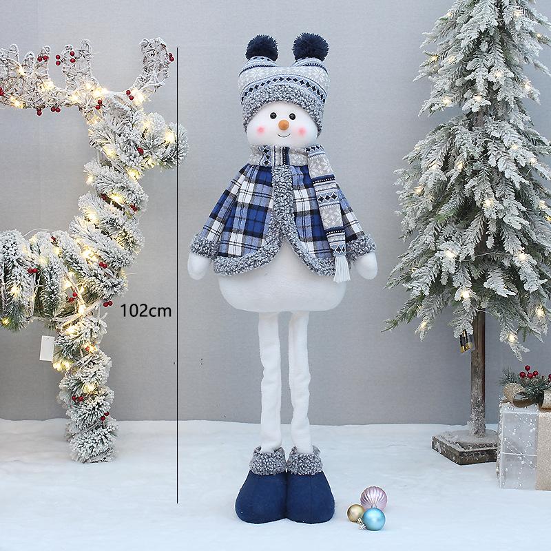 Blue Telescopic Snowman Plush Doll Christmas Decoration