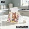 1pc Tissue Box, Watercolor Style Horse Flowers Soft Elegant Pattern, 2D Flat Printing, Keeps Dust Out, Easy To Carry, Tissue Pouch, for Dormitory, 2D
