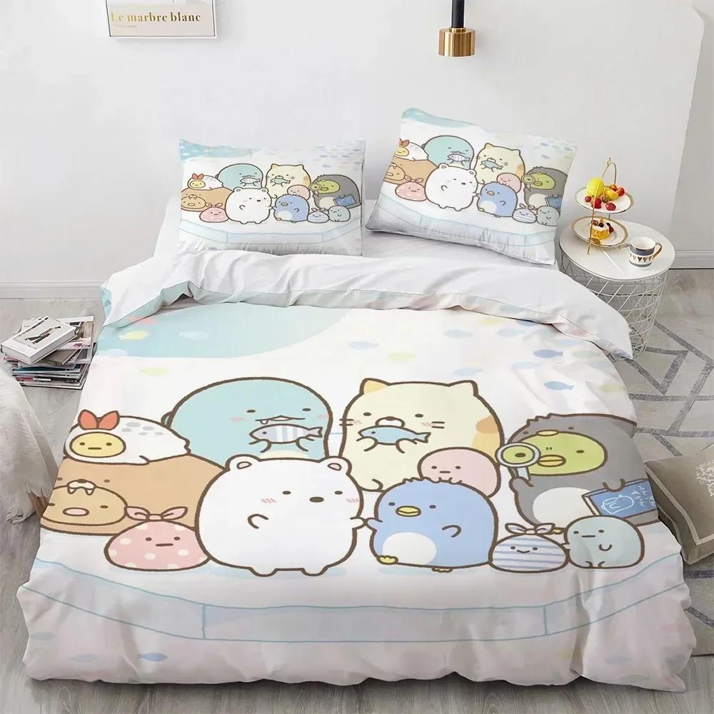 Anime Kawaii Cartoon Sumikko Gurashi Bedding Set Duvet Cover Sheet Printed Pillowcase Bed Full Queen King Size Comforter Bedroom