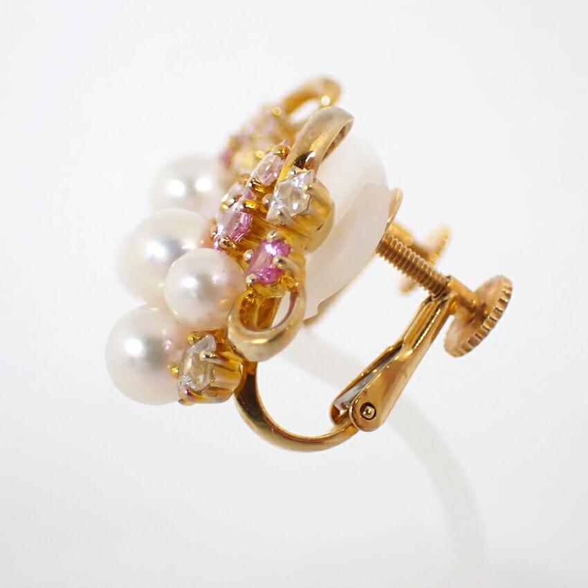 [Pre-owned] JUNET 750YG Akoya Pearl (Pink White Pearl) Pink/White Sapphire Earrings/j54-4